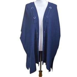 Chico's navy grommet knit poncho, statement, layering, minimalist, transitional